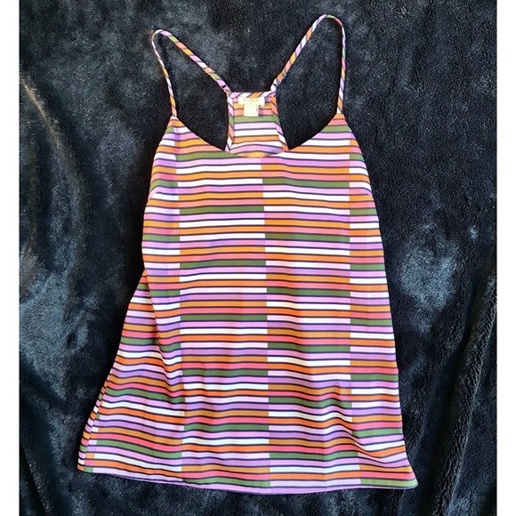J. Crew‎ Striped Cami Top Colorful Tile Sleeveless Casual Blouse Size 2 - Picture 1 of 5